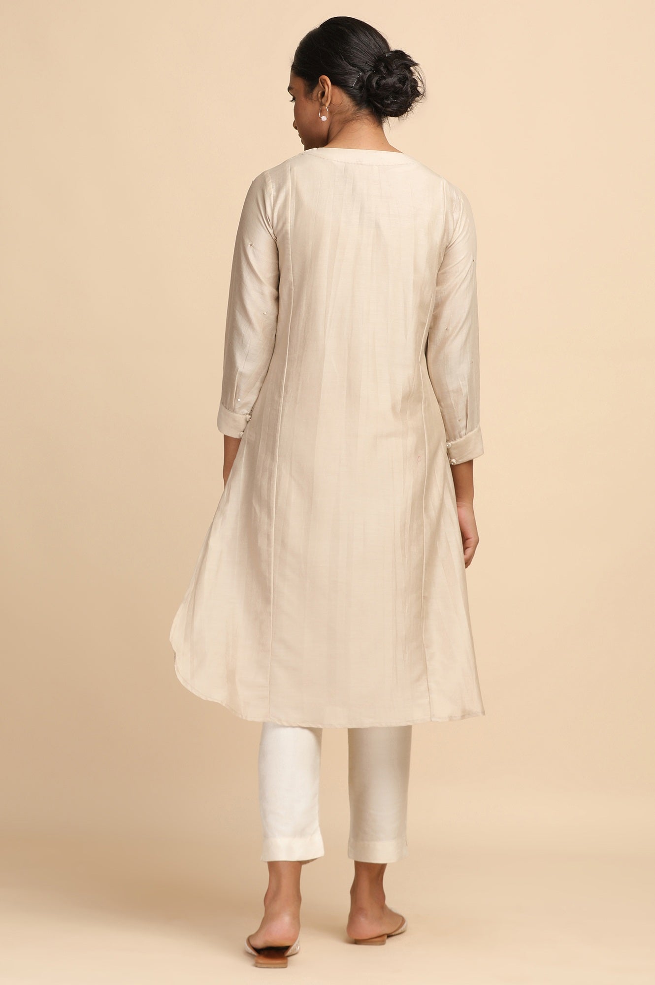 Light Beige Cotton Silk Solid kurta