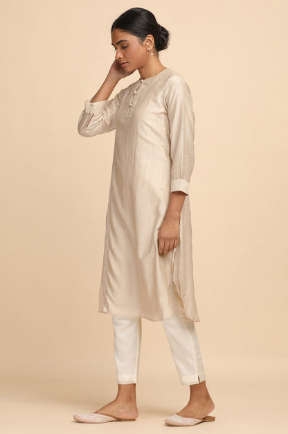 Light Beige Cotton Silk Solid kurta