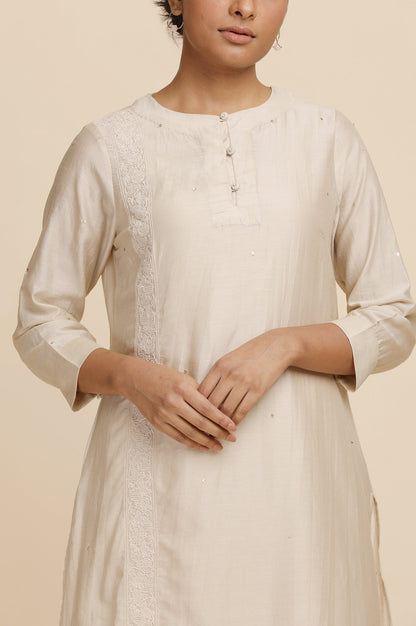 Light Beige Cotton Silk Solid kurta