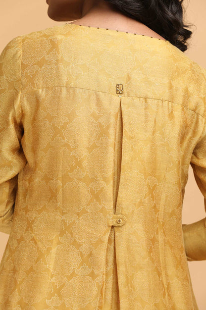 Mustard Hand Block Print kurta in Cotton silk