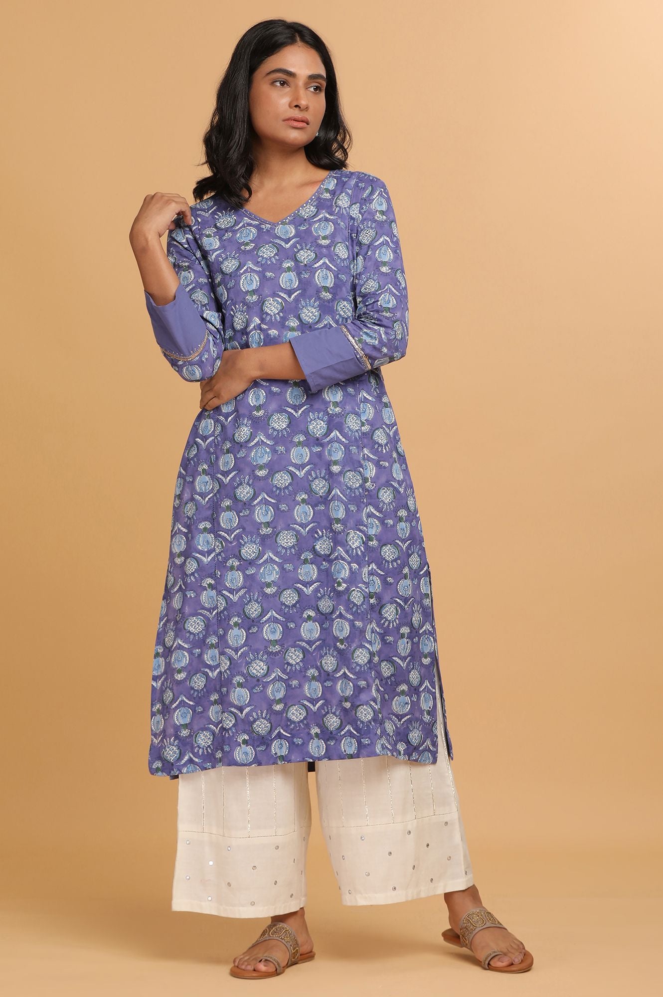 Blue Hand Block Print Cotton kurta