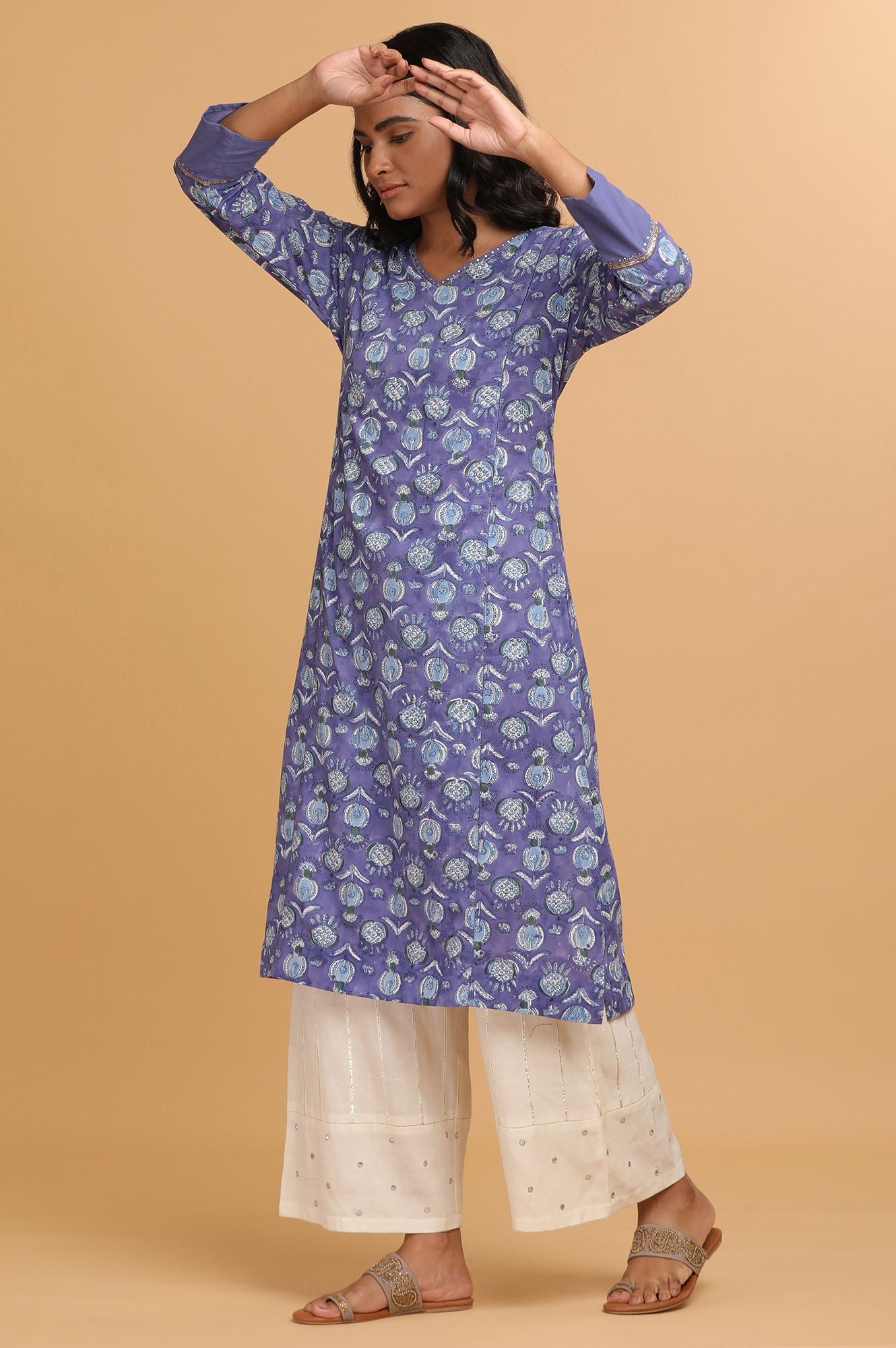 Blue Hand Block Print Cotton kurta