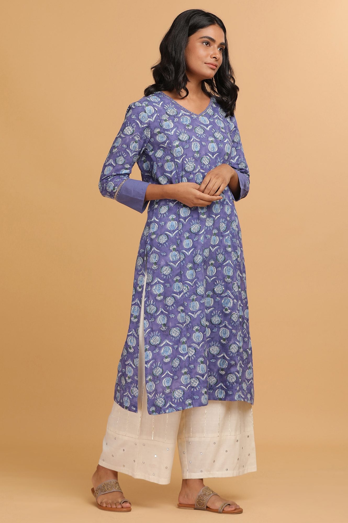 Blue Hand Block Print Cotton kurta