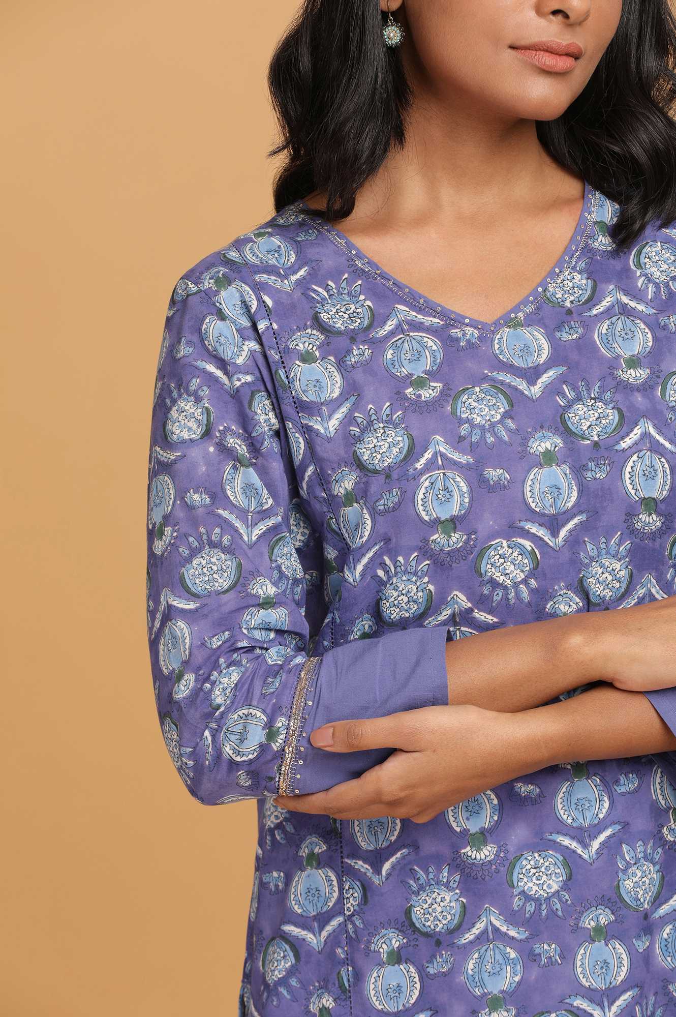 Blue Hand Block Print Cotton kurta