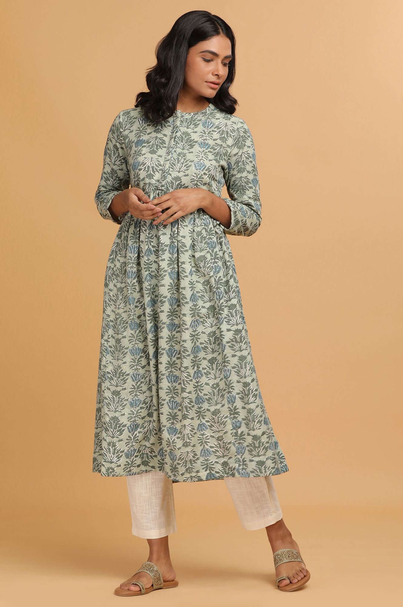 Light Green Hand Block Print kurta