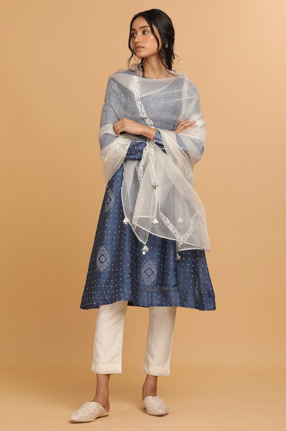 Indigo Hand Block Print kurta in Cotton Silk