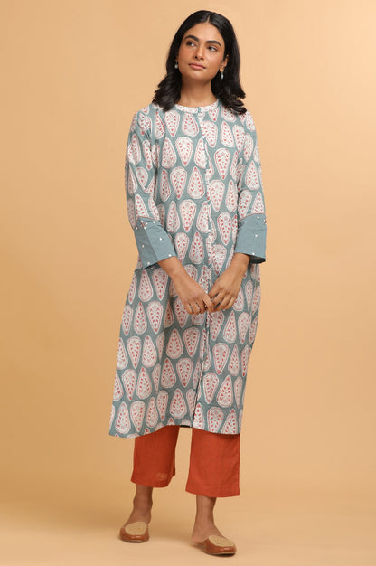 Blue Hand Block Printed Shirt Dress