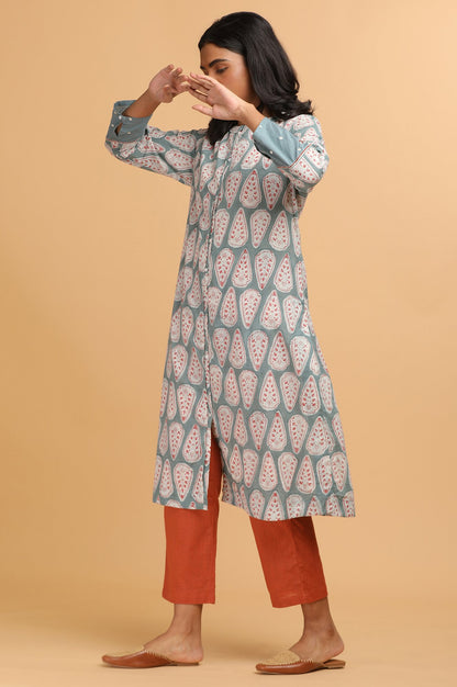 Blue Hand Block Printed Shirt Dress