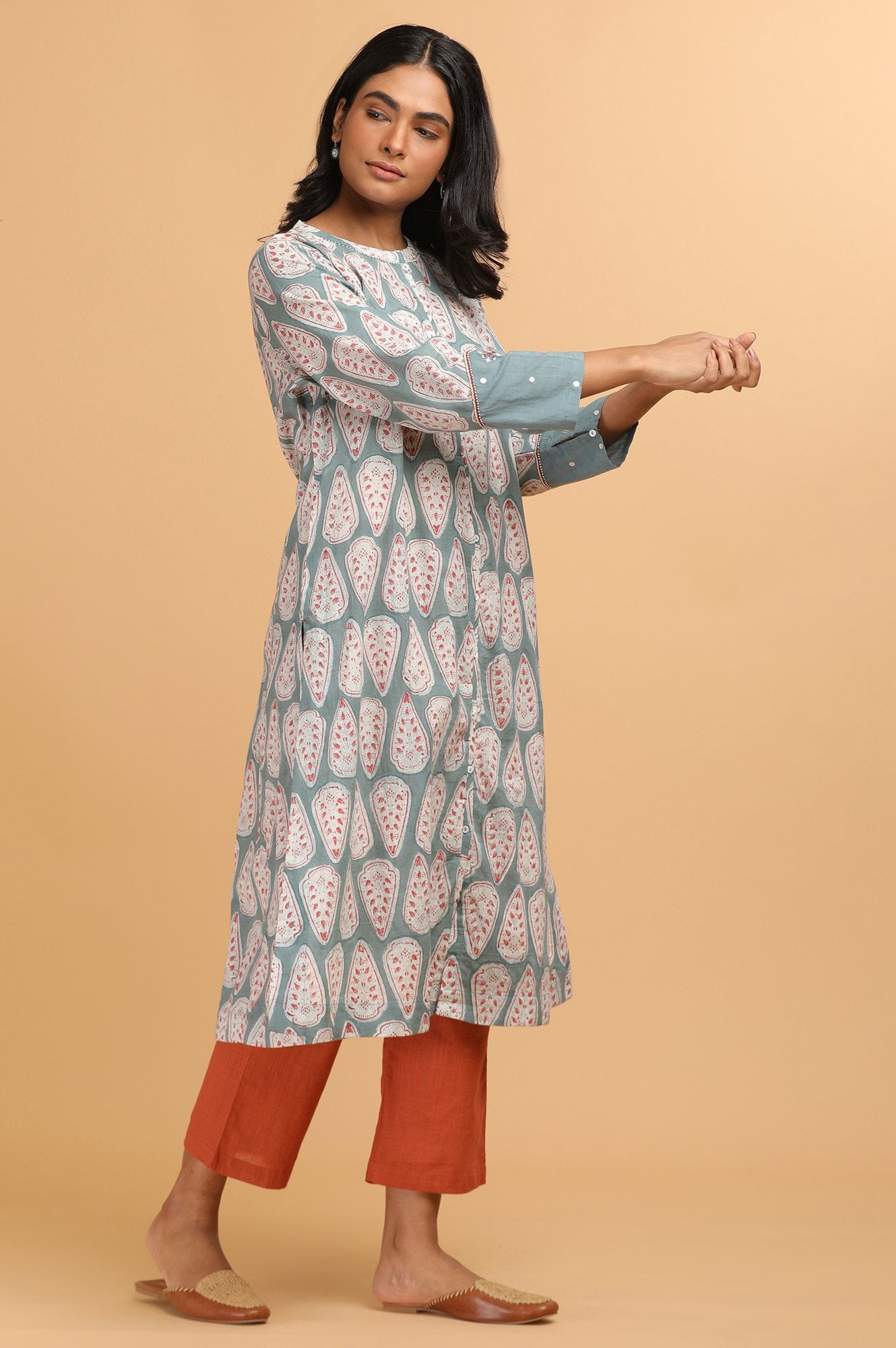 Blue Hand Block Printed Shirt Dress