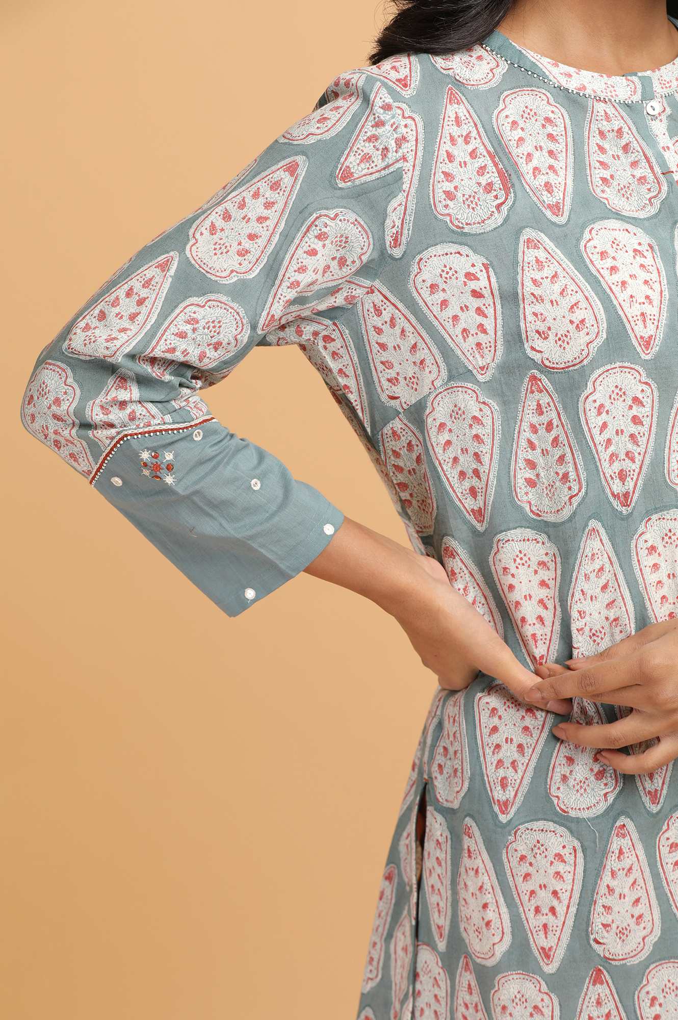 Blue Hand Block Printed Shirt Dress