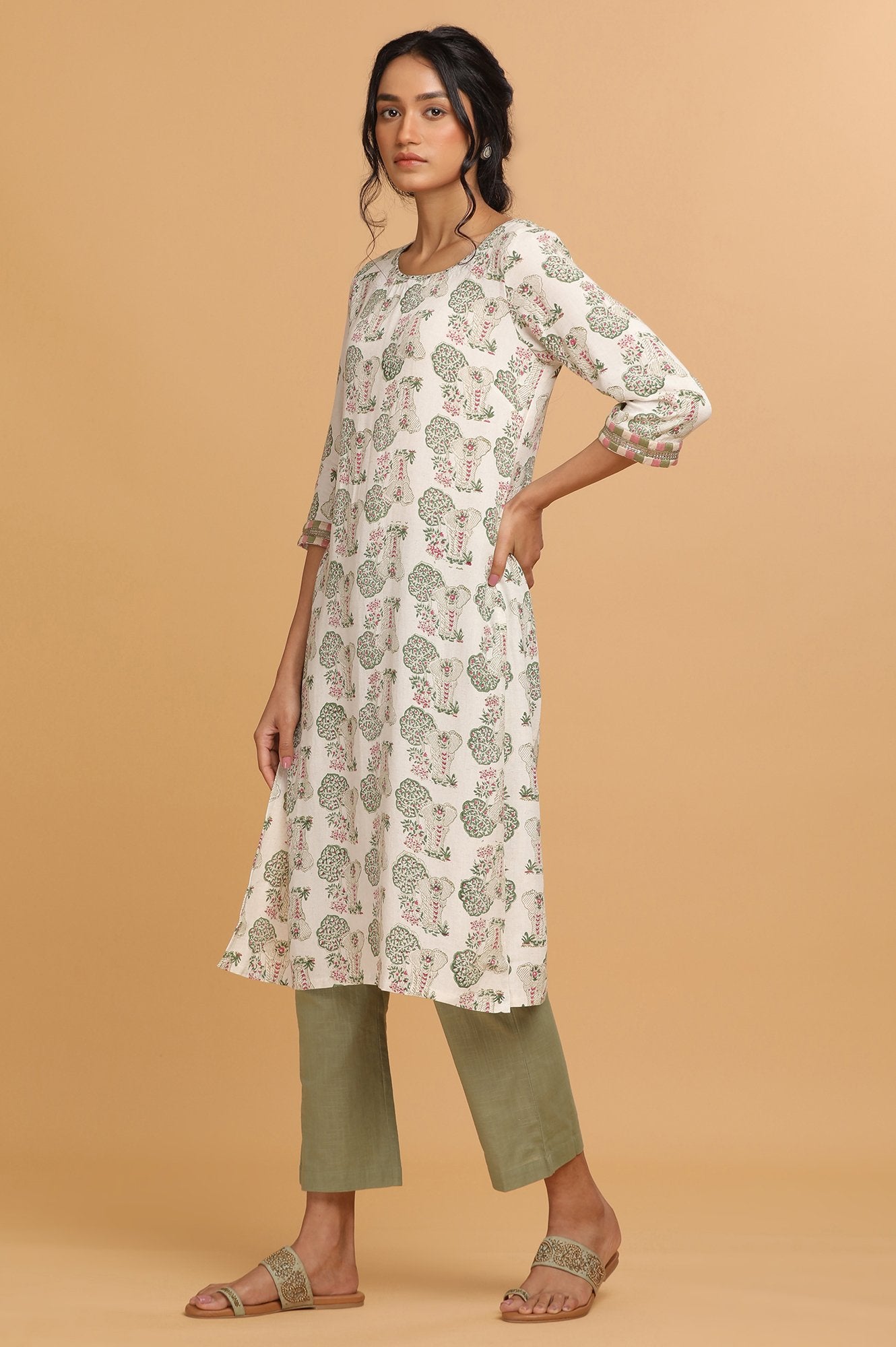 Ecru Hand Block Print kurta