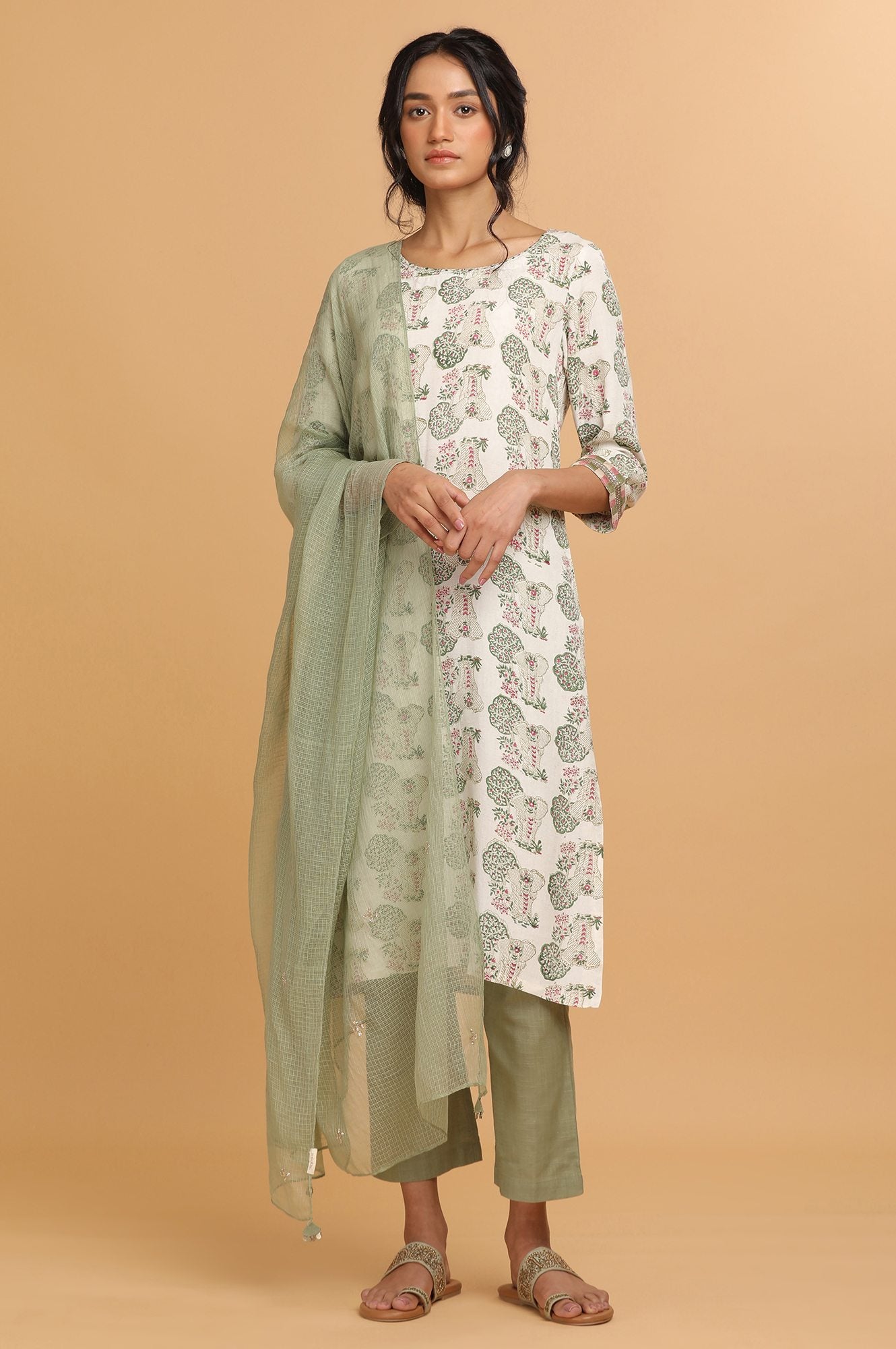 Ecru Hand Block Print kurta