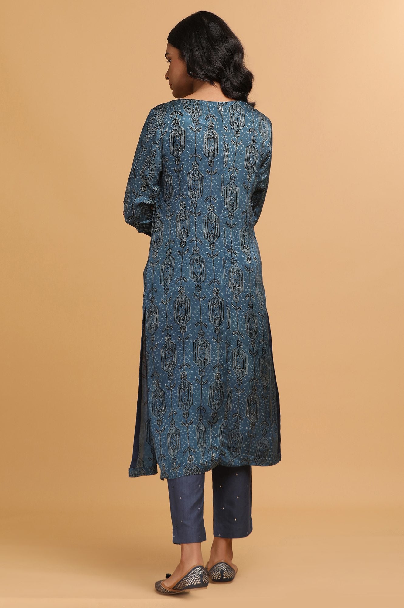 Blue Ajrakh Print kurta in Modal Satin