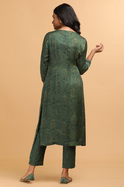 Green Ajrakh Print kurta in Modal Satin