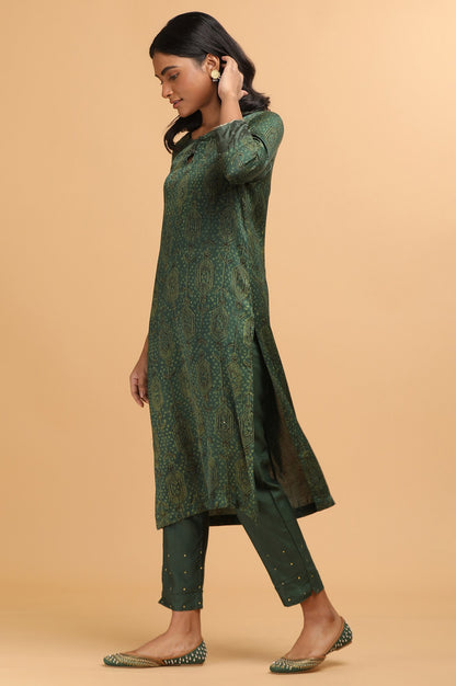 Green Ajrakh Print kurta in Modal Satin