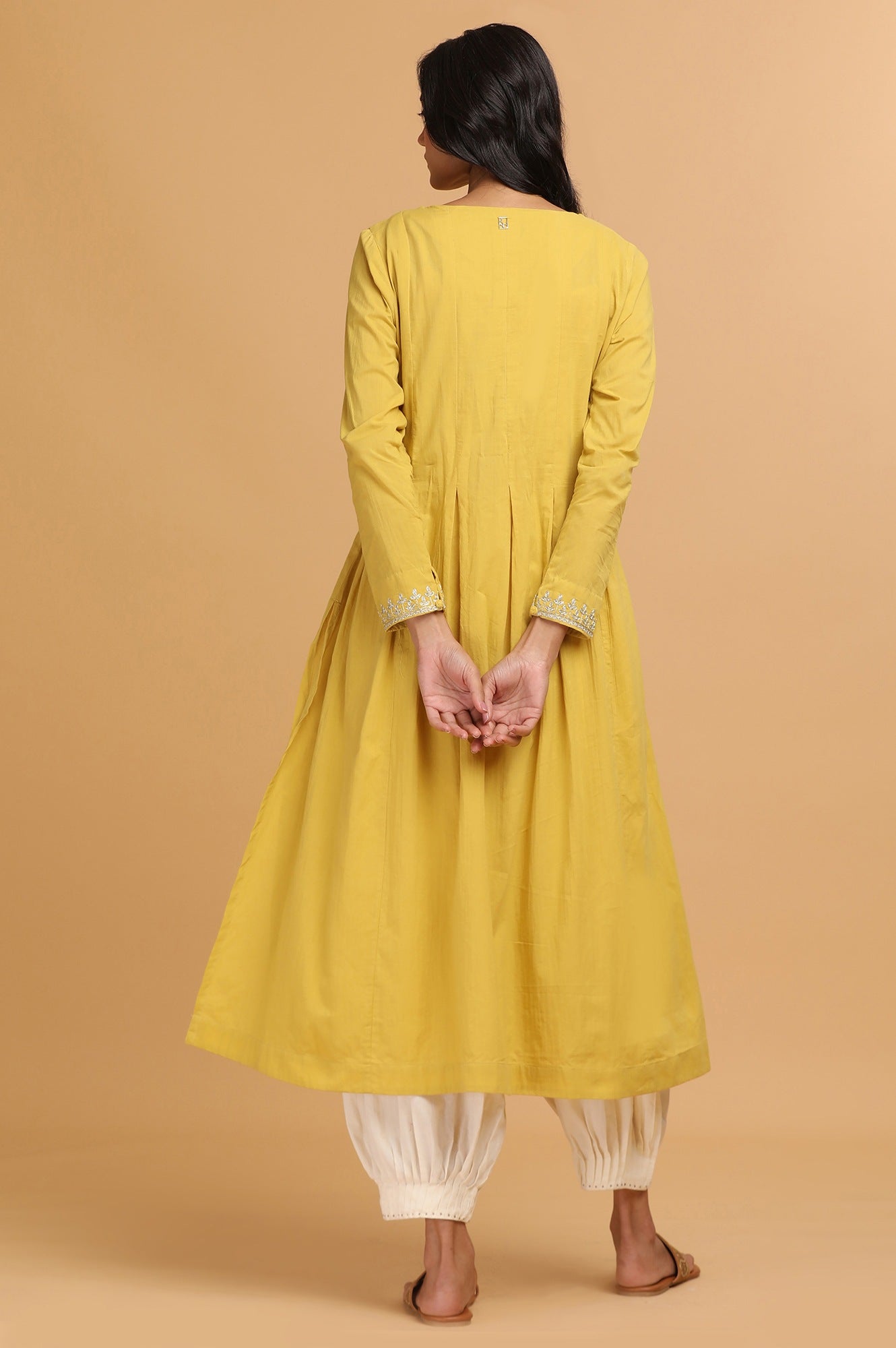 Yellow Longline Solid kurta