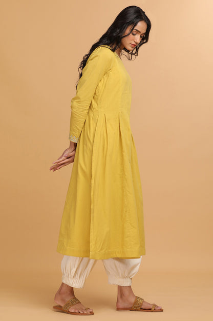 Yellow Longline Solid kurta