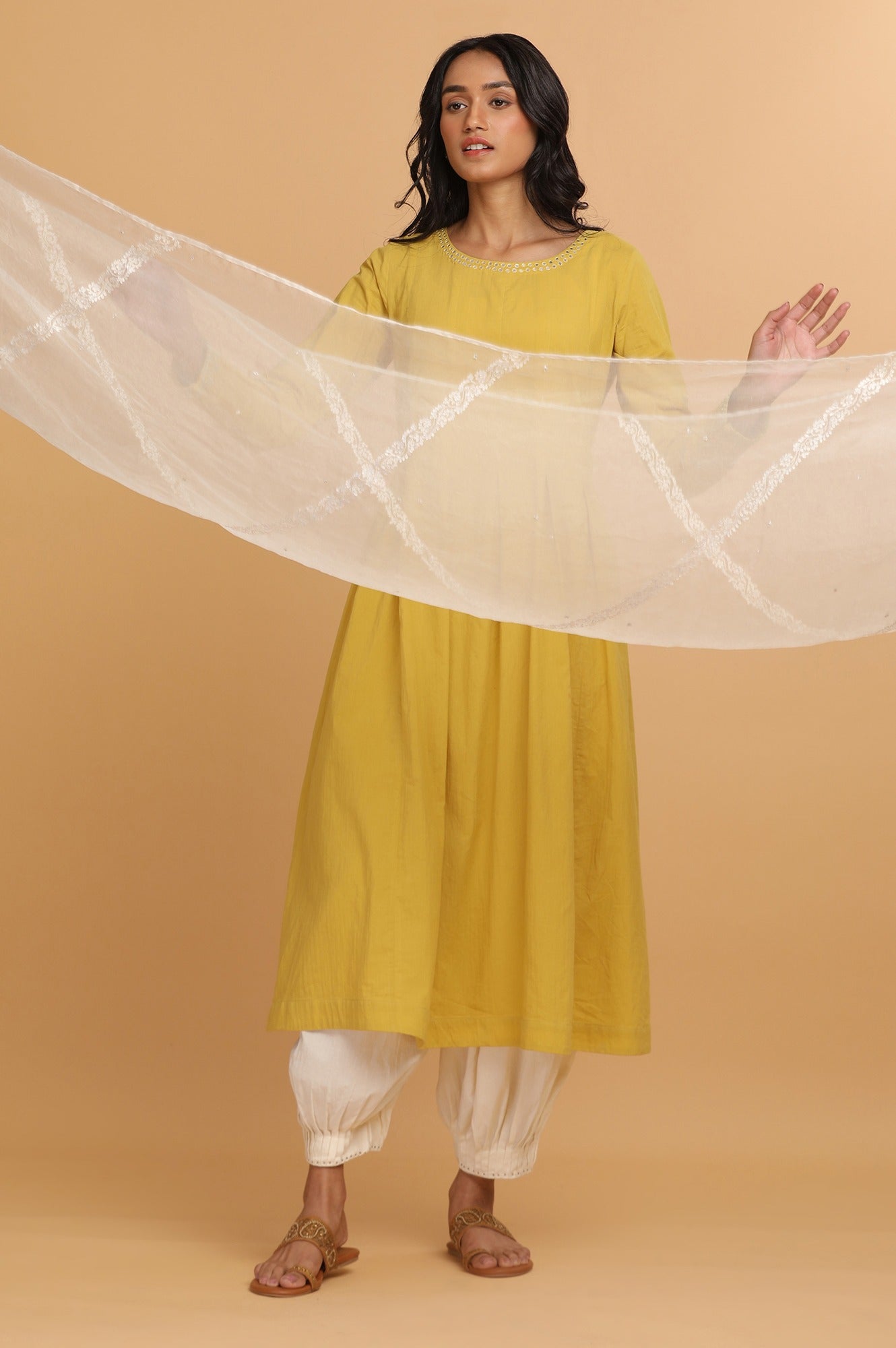 Yellow Longline Solid kurta