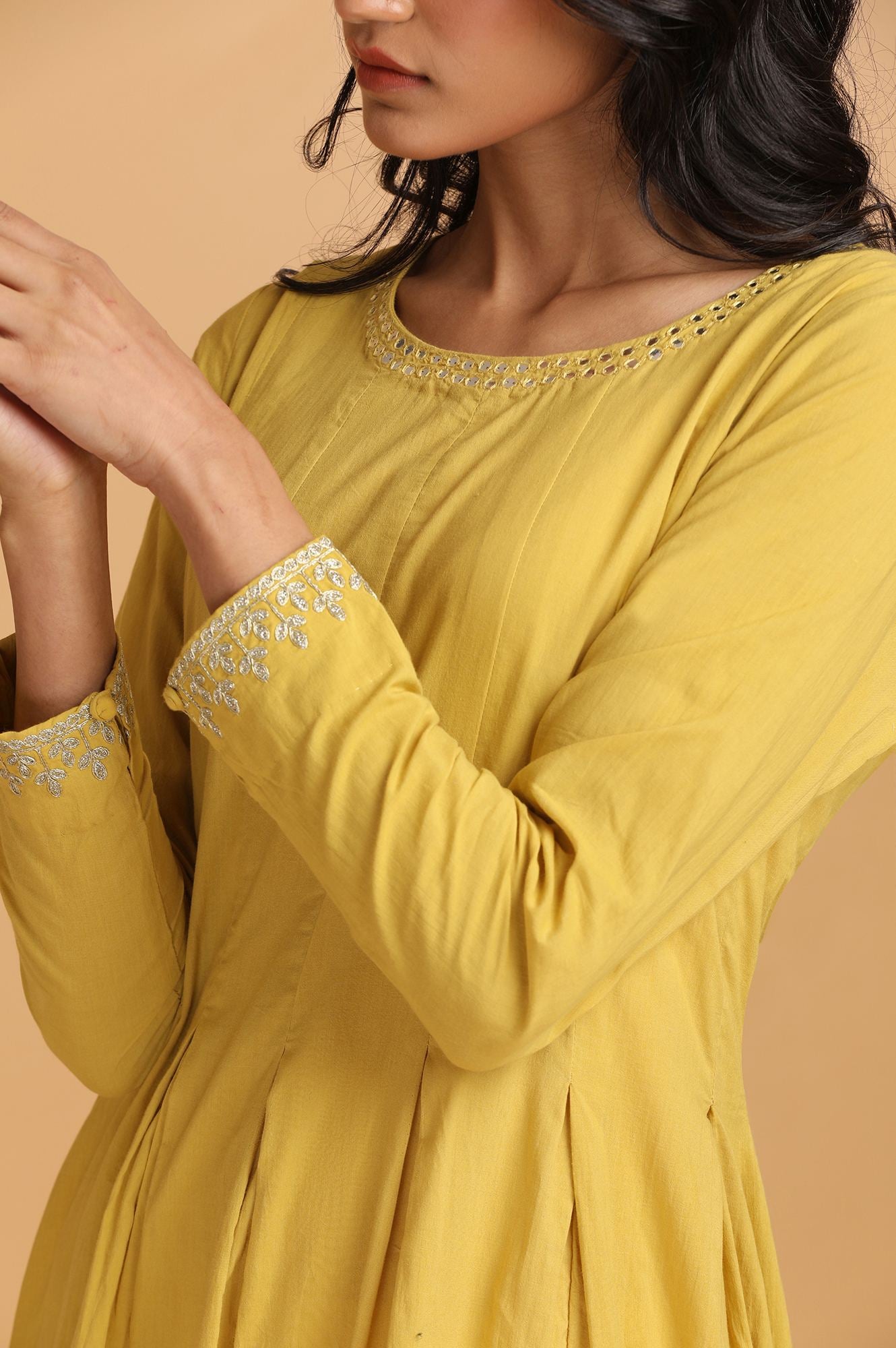 Yellow Longline Solid kurta