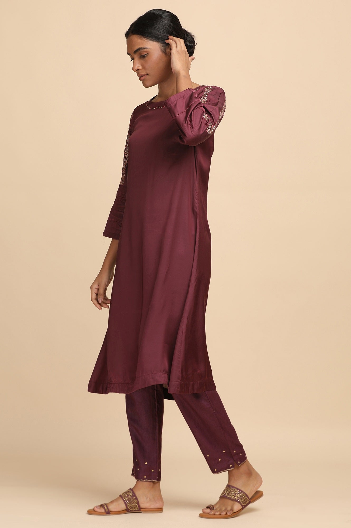 Prune Modal Satin Solid kurta