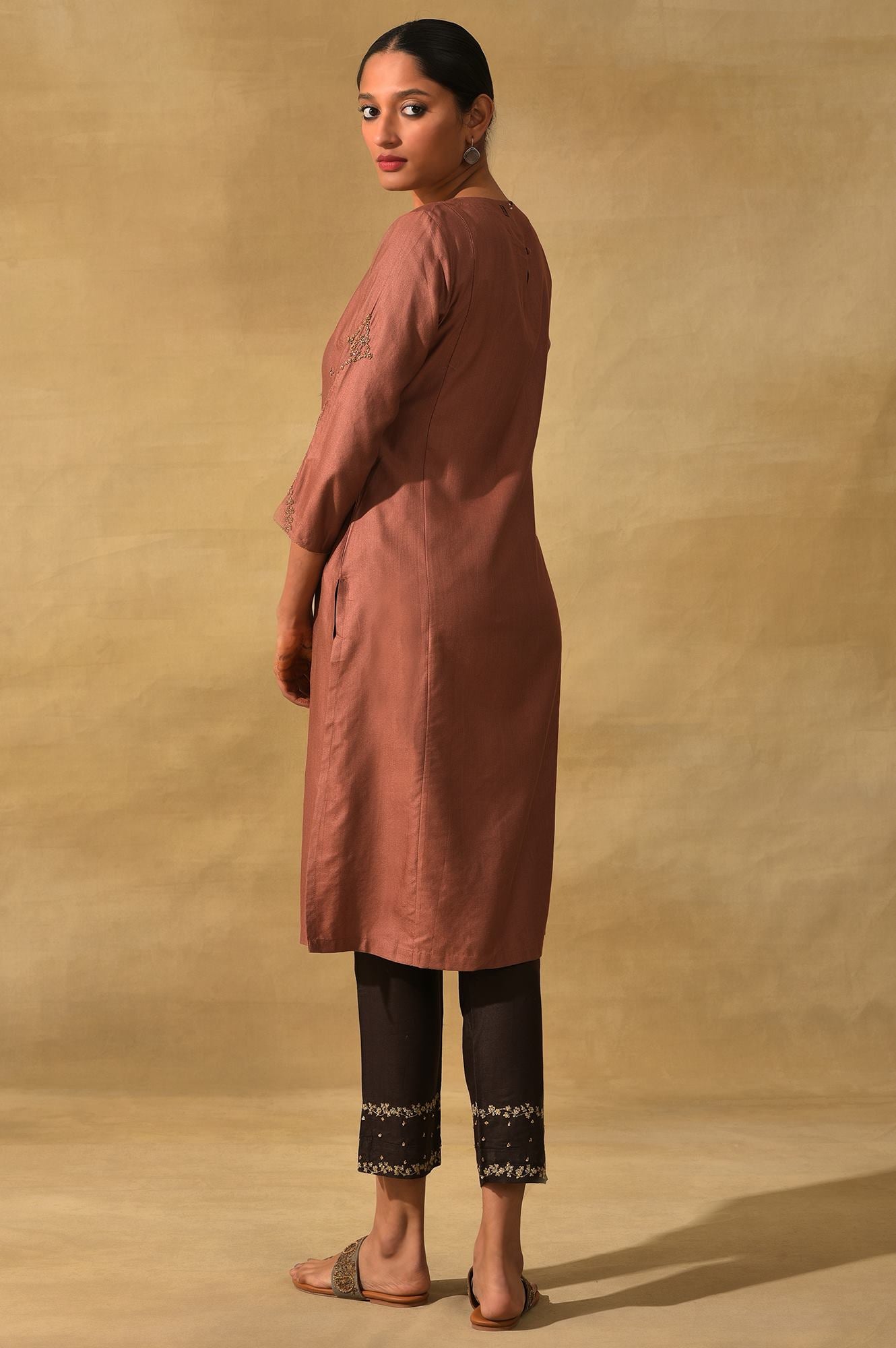 Dusty Pink Silk Viscose Tussar kurta