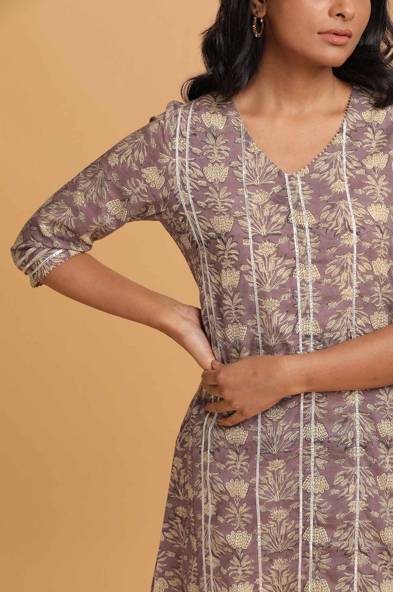 Purple Hand Block Print Gota kurta