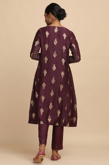 Dark Purple Cotton Silk Jacquard kurta