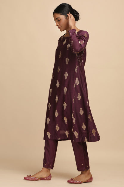 Dark Purple Cotton Silk Jacquard kurta