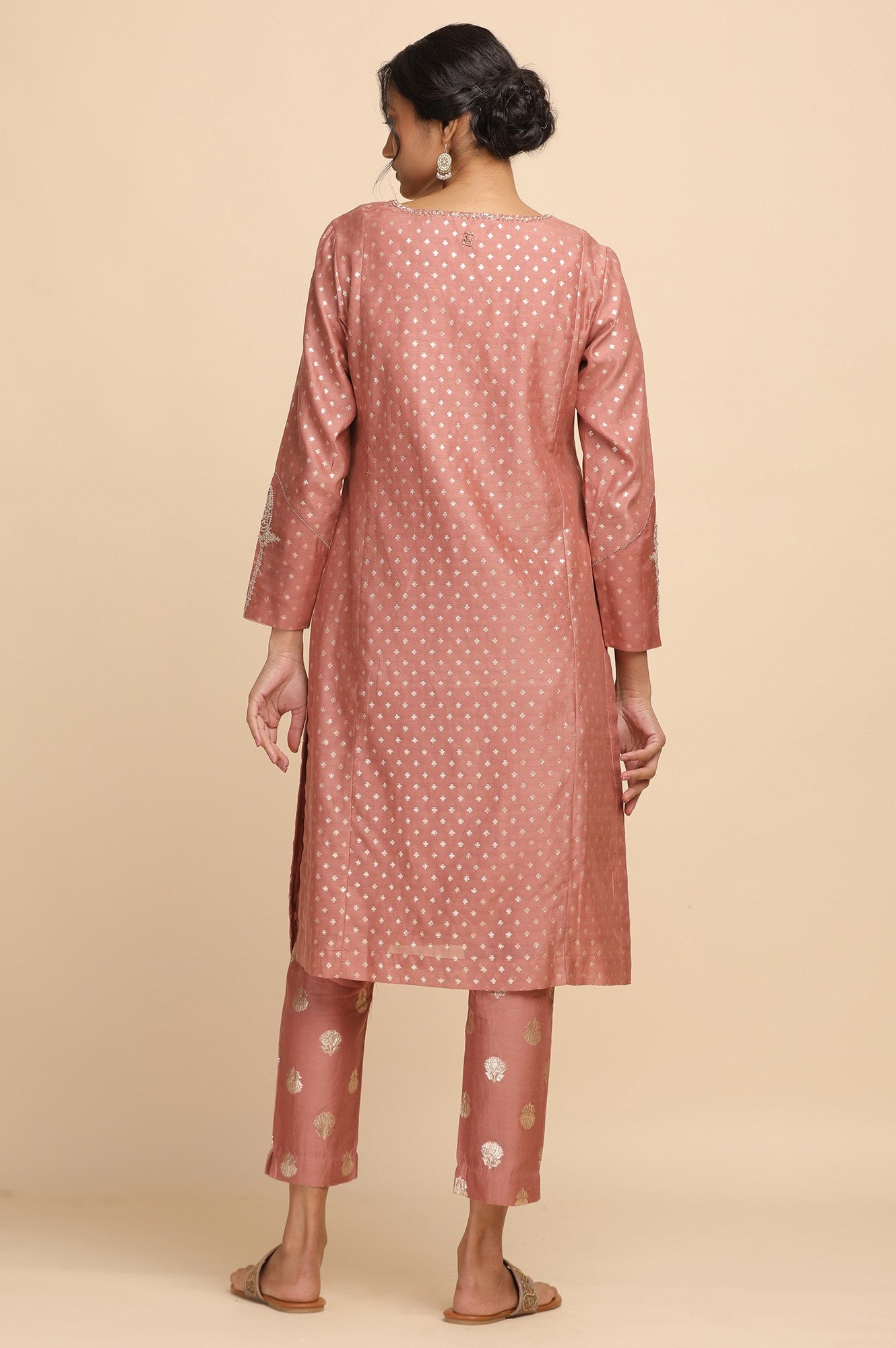 Pink Cotton Silk Jacquard kurta