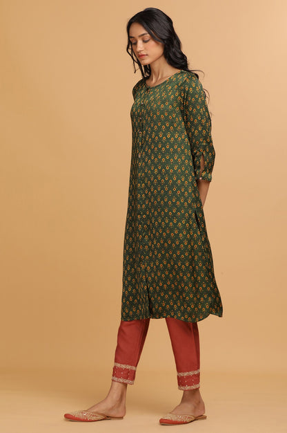 Green Ajrakh Print Mid-Length kurta