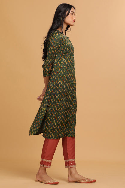 Green Ajrakh Print Mid-Length kurta