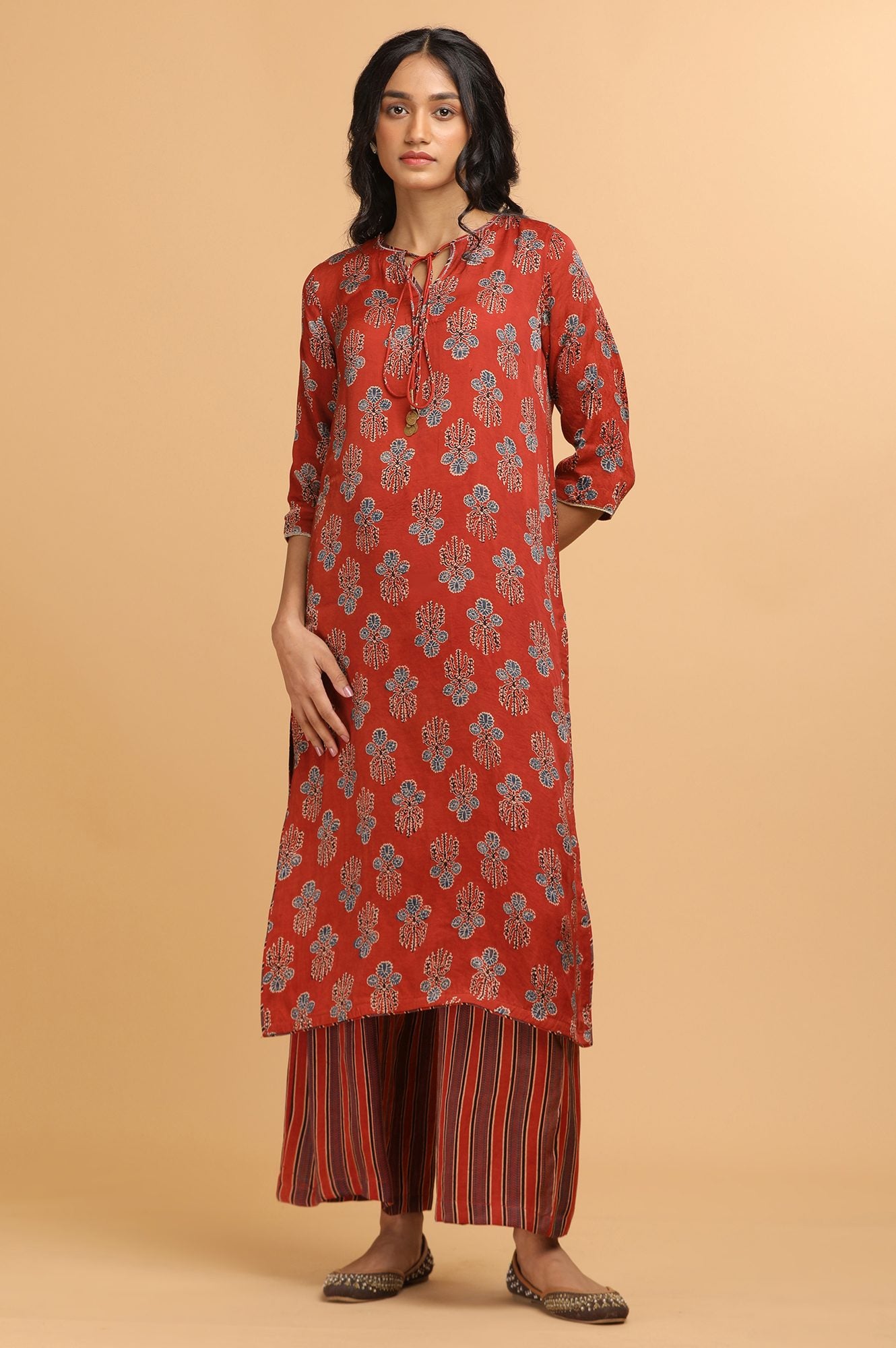 Red Ajrakh Print Modal Satin kurta