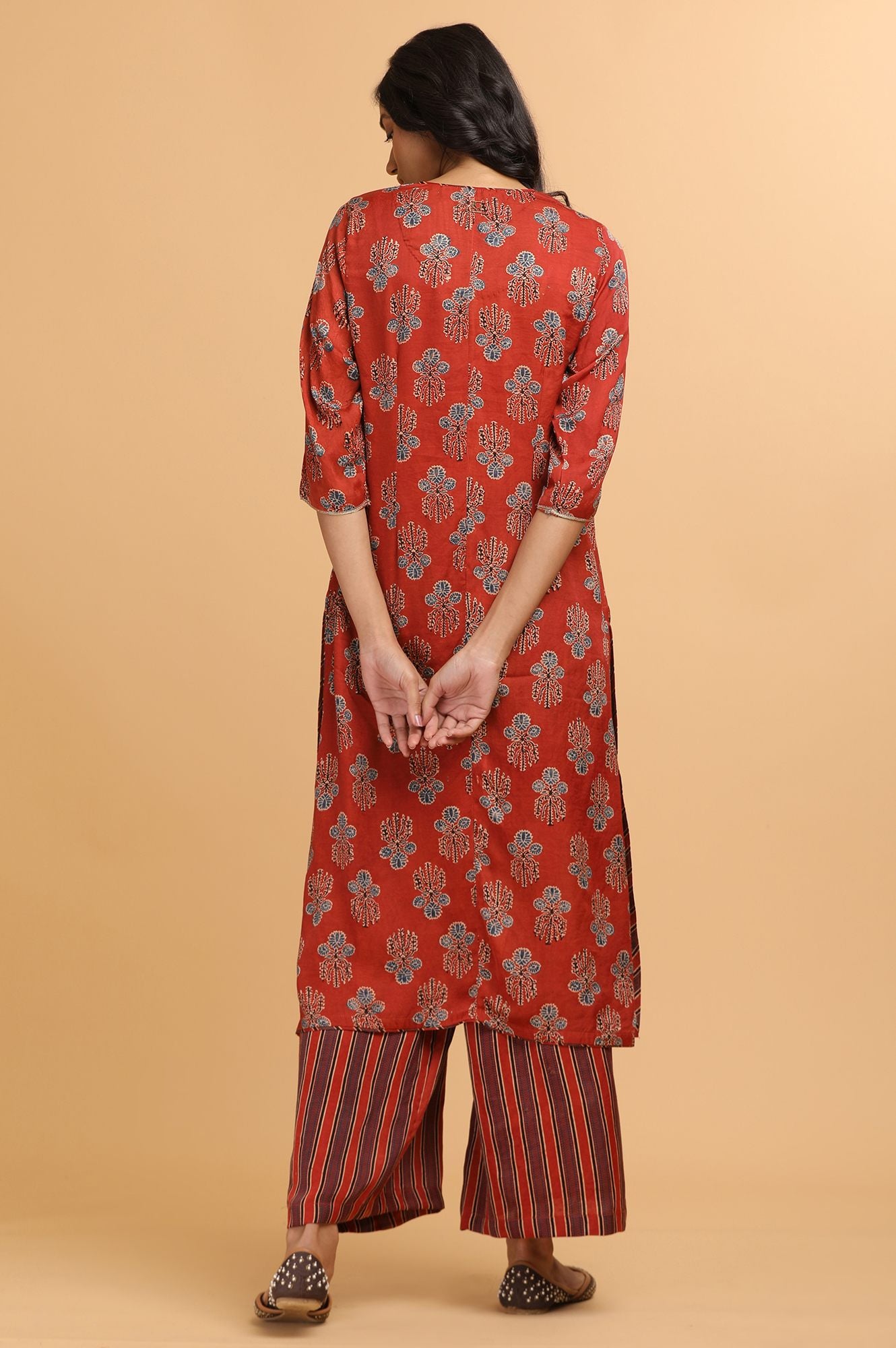 Red Ajrakh Print Modal Satin kurta