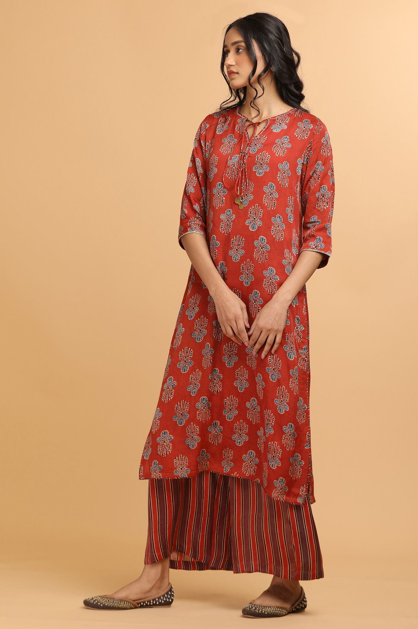 Red Ajrakh Print Modal Satin kurta