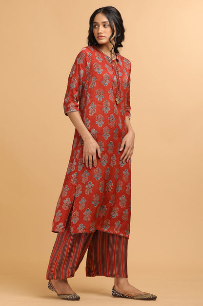 Red Ajrakh Print Modal Satin kurta