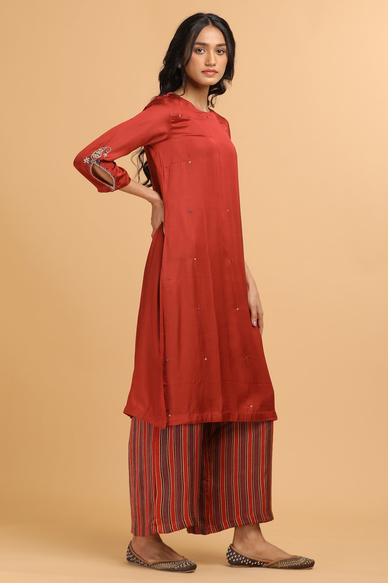 Red Modal Satin Solid kurta