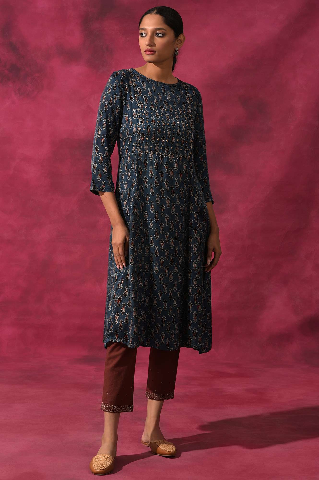 Blue Ajrakh Print A-Line kurta