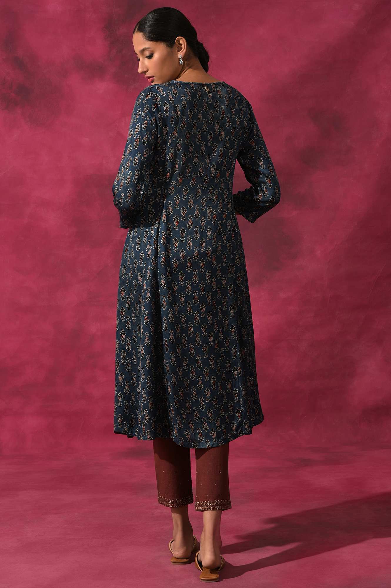 Blue Ajrakh Print A-Line kurta