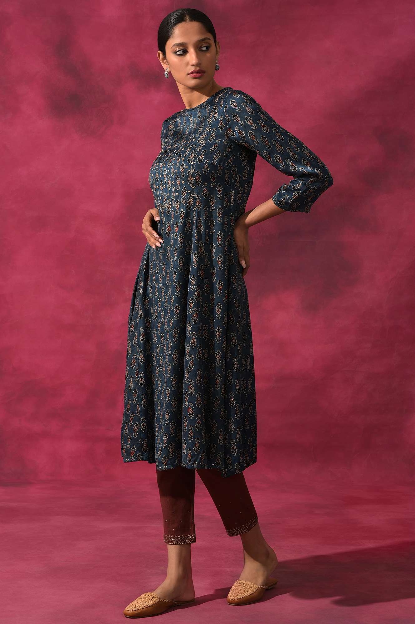 Blue Ajrakh Print A-Line kurta