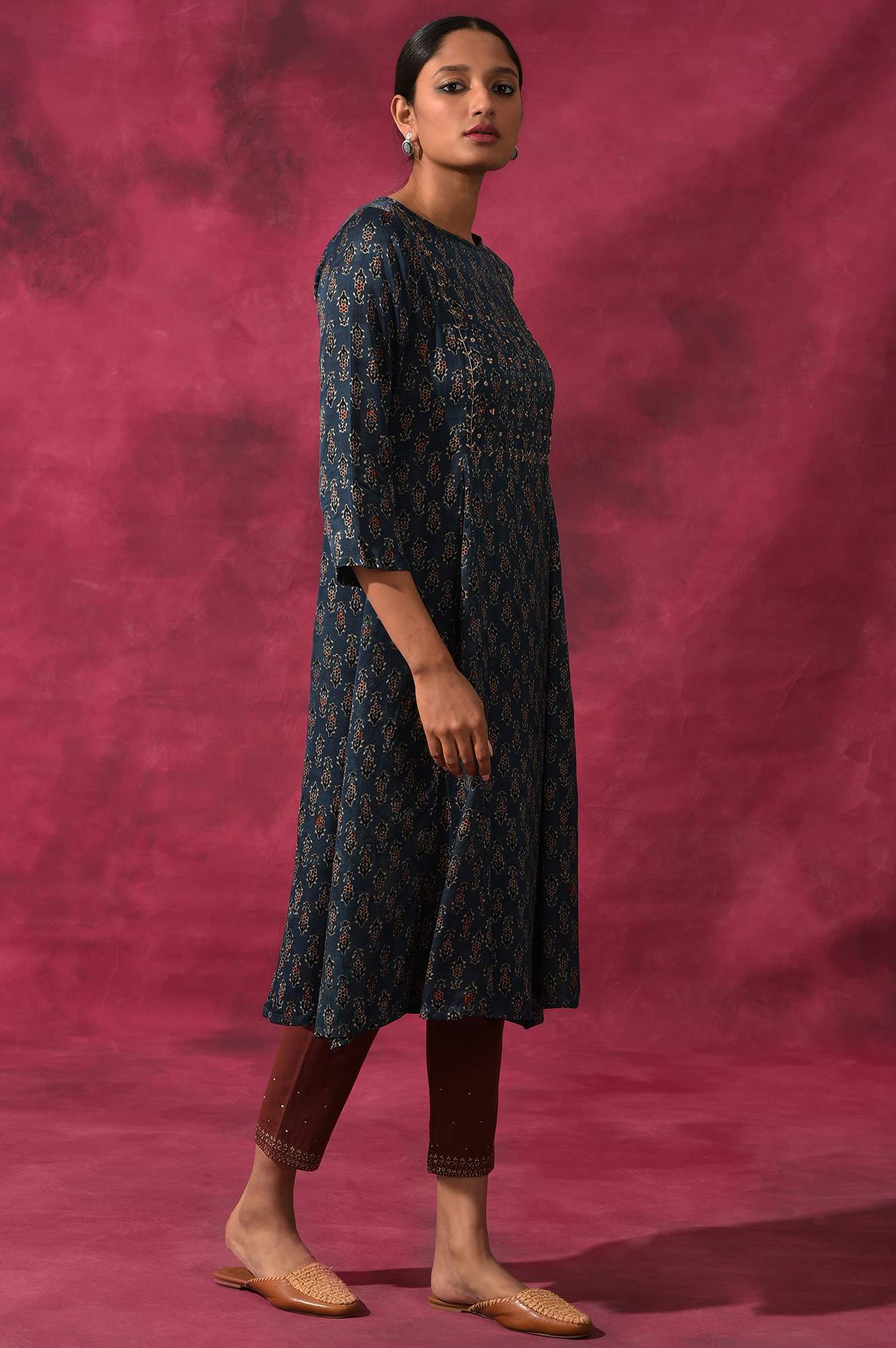 Blue Ajrakh Print A-Line kurta