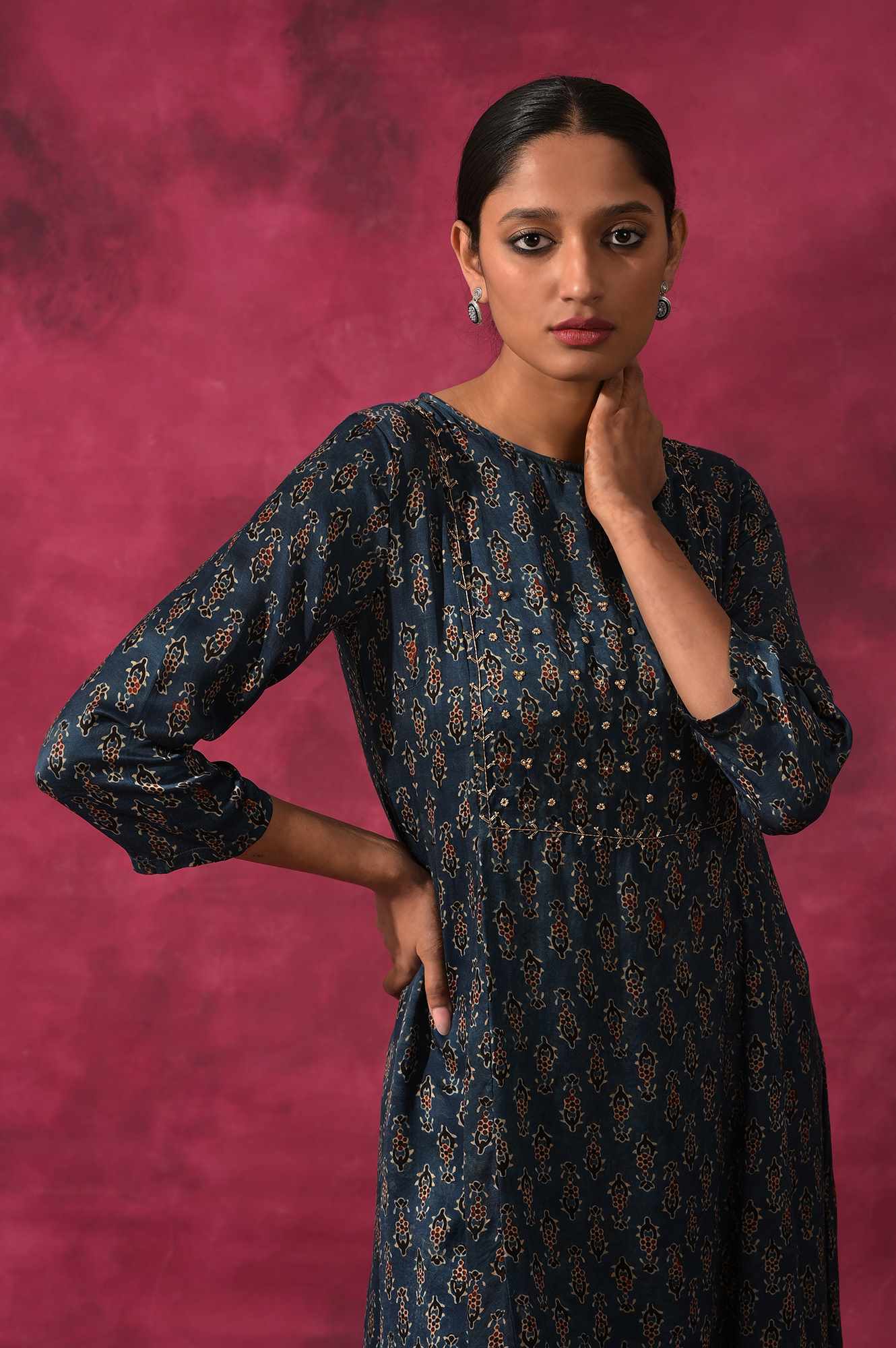 Blue Ajrakh Print A-Line kurta