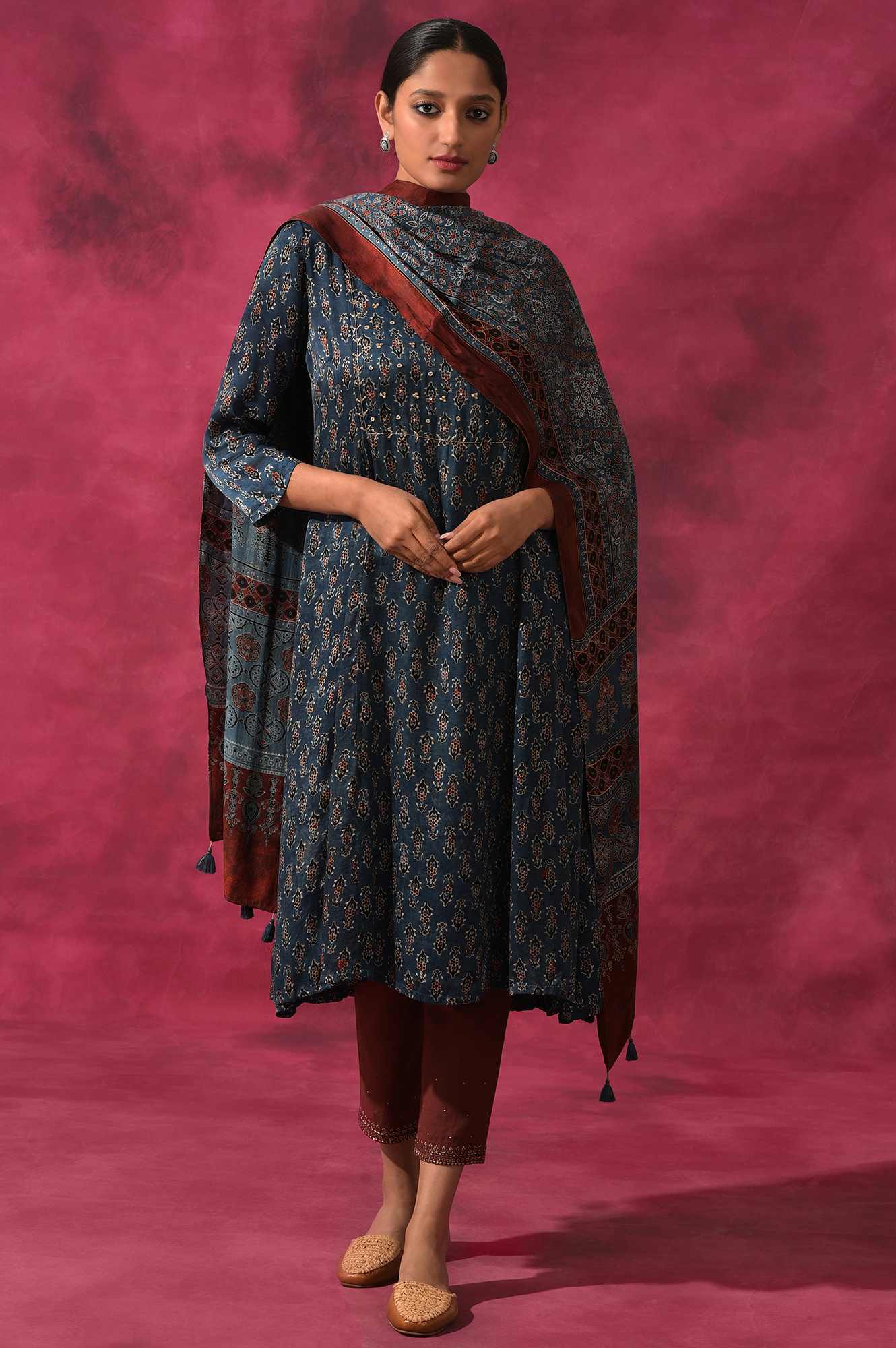 Blue Ajrakh Print A-Line kurta