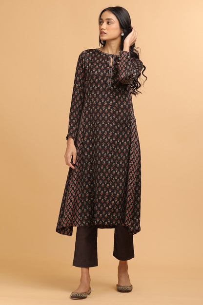 Dark Brown Panelled Ajrakh Print kurta