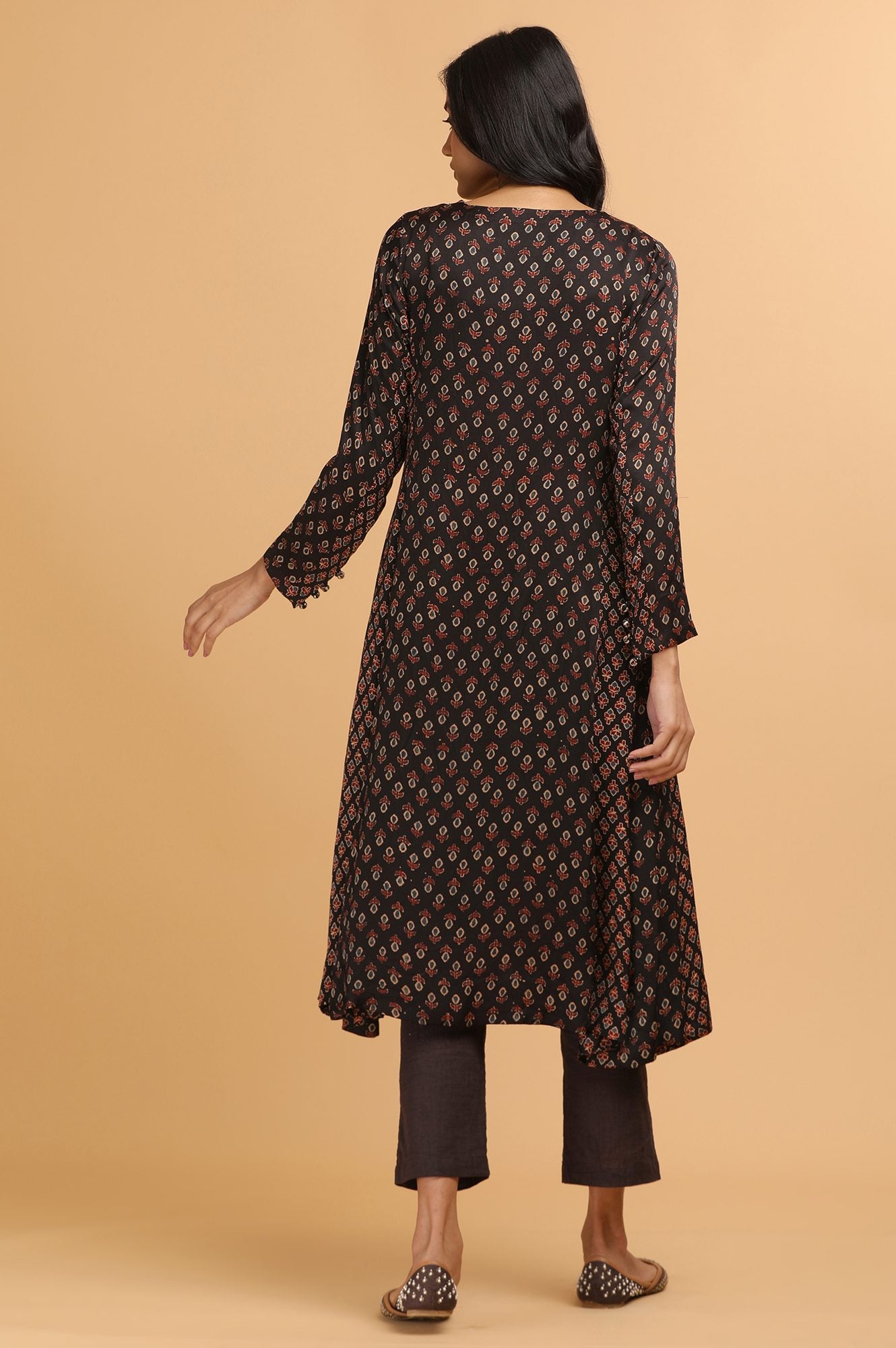 Dark Brown Panelled Ajrakh Print kurta