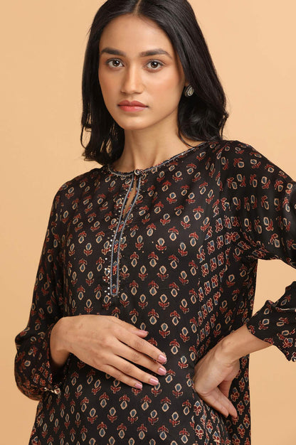 Dark Brown Panelled Ajrakh Print kurta