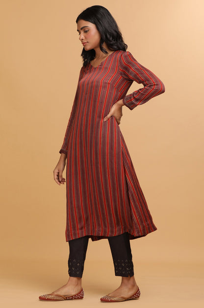 Red Stripes Ajrakh Print kurta in Modal satin