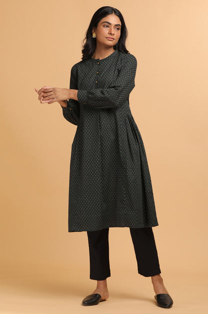 Dark Green Hand Block Print Shirt Dress