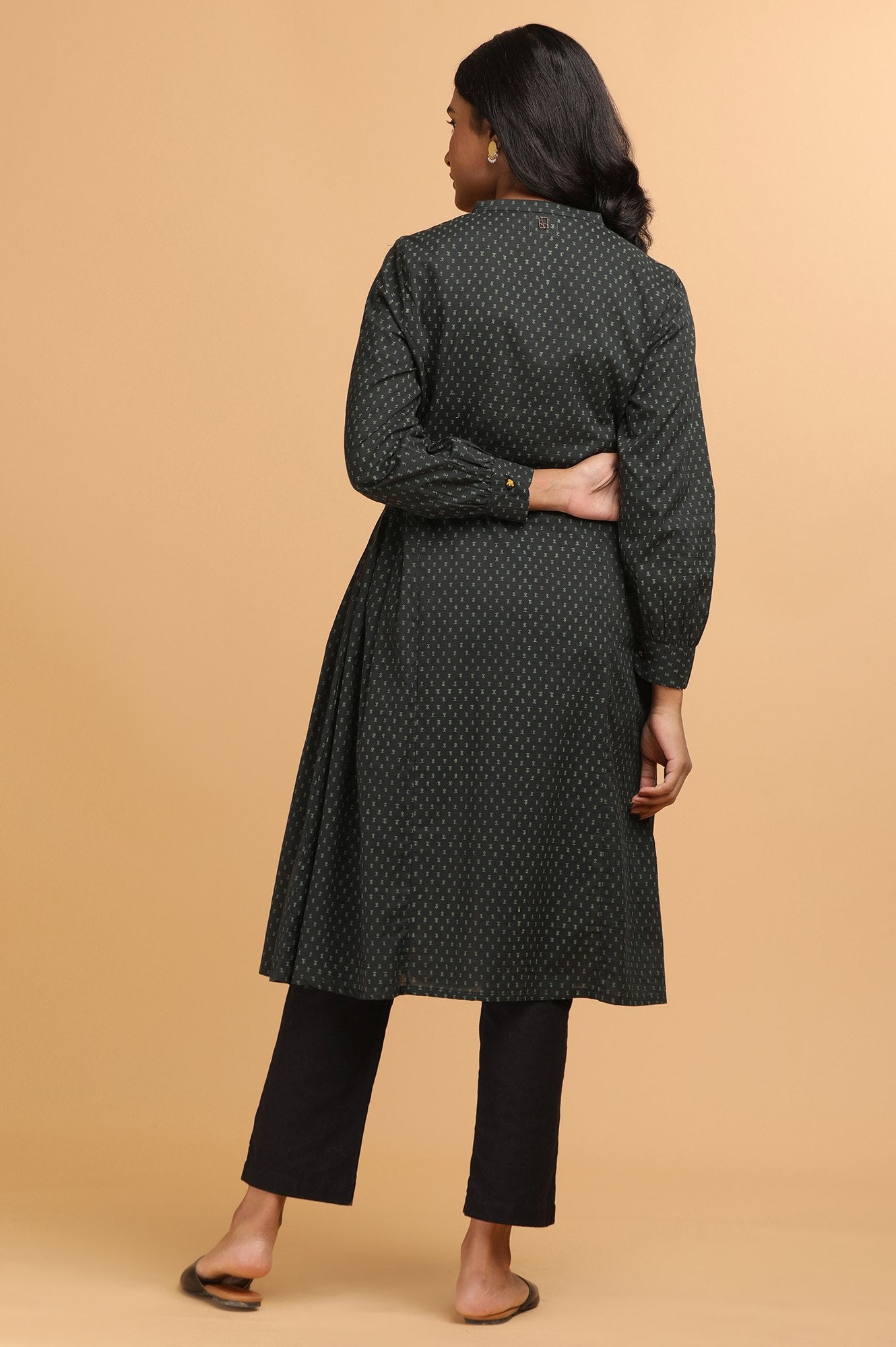 Dark Green Hand Block Print Shirt Dress