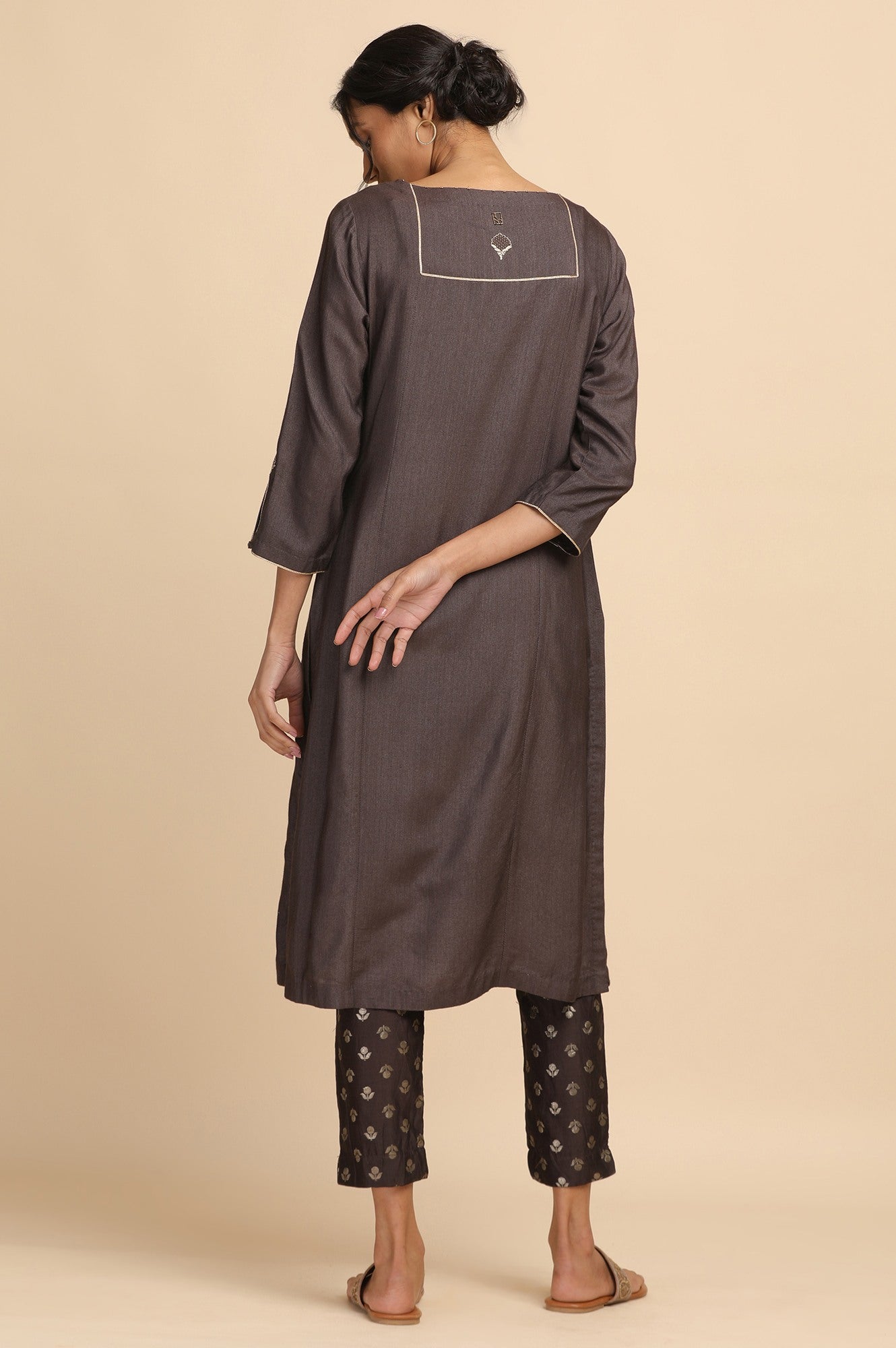 Dark Brown kurta in Silk Viscose Tussar