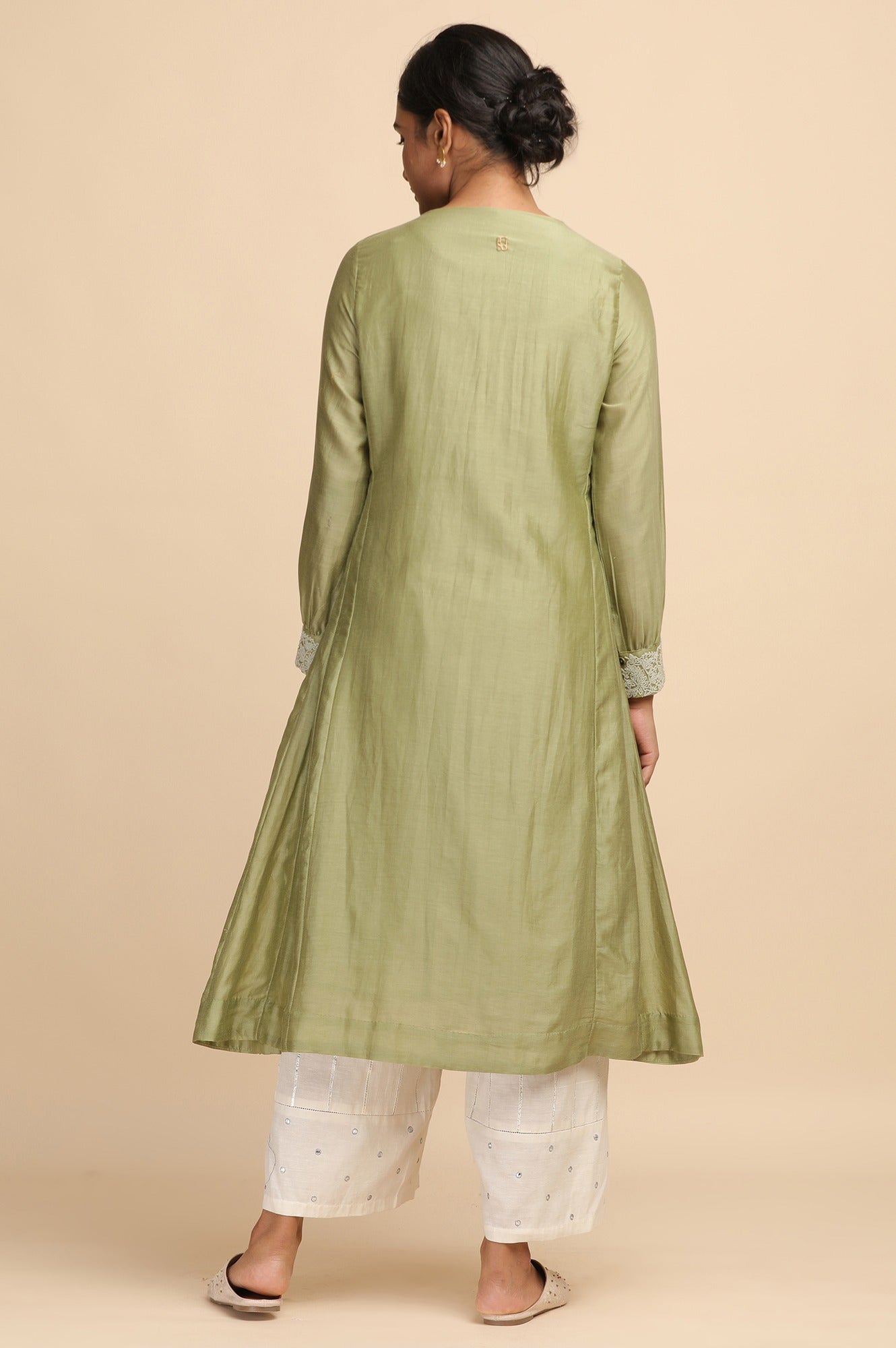 Pastel Green Beadwork kurta in Cotton Silk